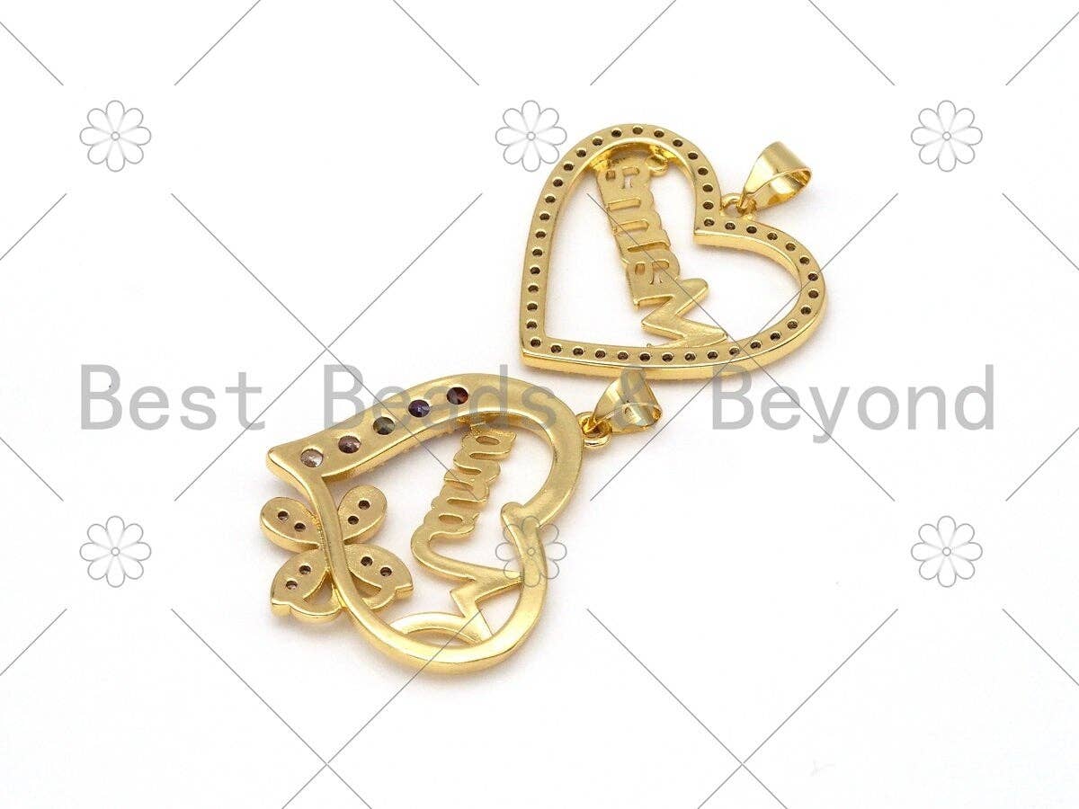 CZ Micro Pave MAMA On Heart Shape Pendant,18K Gold Filled Mama Charm,Mother's Day Necklace Bracelet Charm Pendant,27x25mm,Sku#LK388