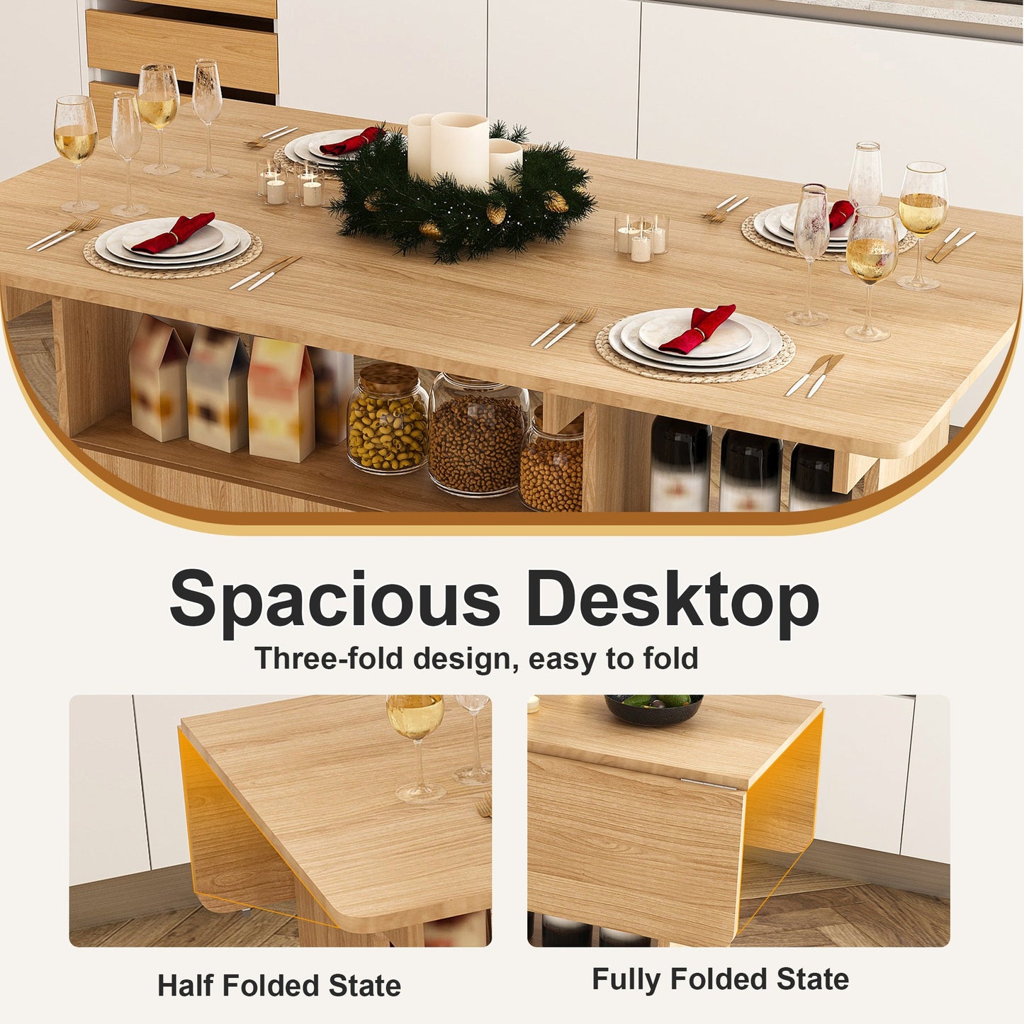Multi-Functional Folding Table with Storage Shelves and Wheels