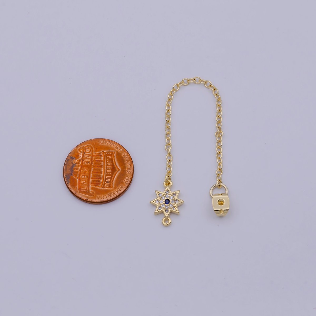 Back stopper w/ chain cz North Star Charm 2 pcs Gold Filled Nickel free, Butterfly clutch chain Dainty earring back K-198