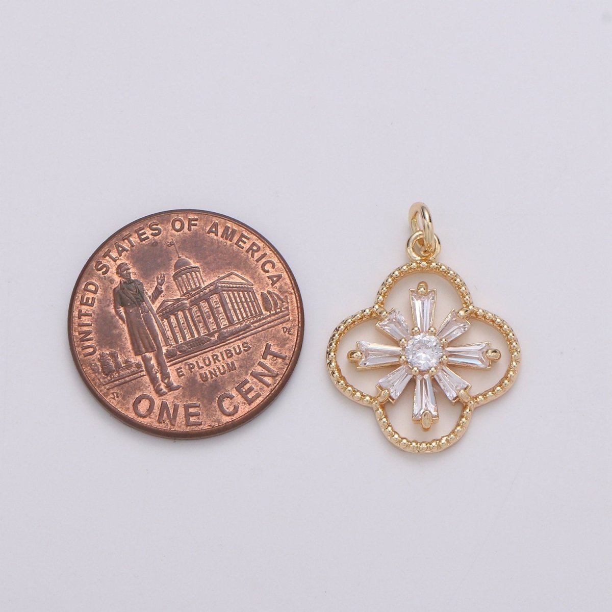 Baguette CZ Jasmine 24K Gold Filled, Daisy Cluster Cubic Charm, Dainty Flower Pendant Dainty Vane Charm Compass bracelet earring necklace C-830