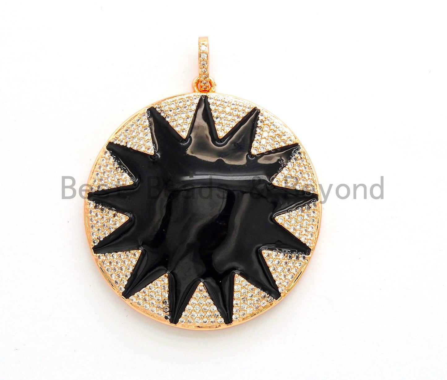 NEW Enamel Black Round Star Pendant,CZ Micro Pave Oil Drop Round pendant,Enamel pendant,Enamel Jewelry,40x43mm,sku#F590