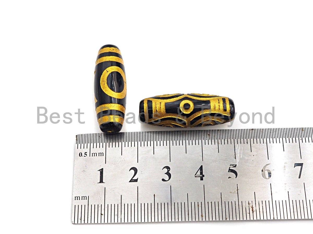 Natural Tibetan Agate Long Oval Shape Beads, Black Gold Dzi beads, Barrel Agate Beads,10x30mm, sku#U589
