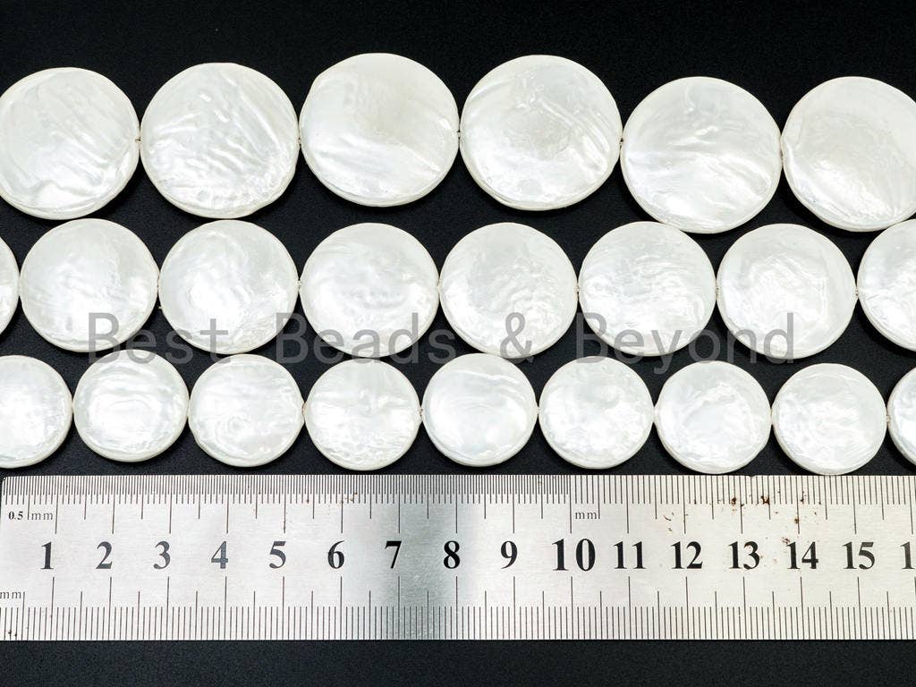 Quality Natural Plated MOP Pearl Shell Beads, 20mm/25mm/30mm, White Pearl Beads,Shell Beads, 16 inches Full strand, SKU#U115