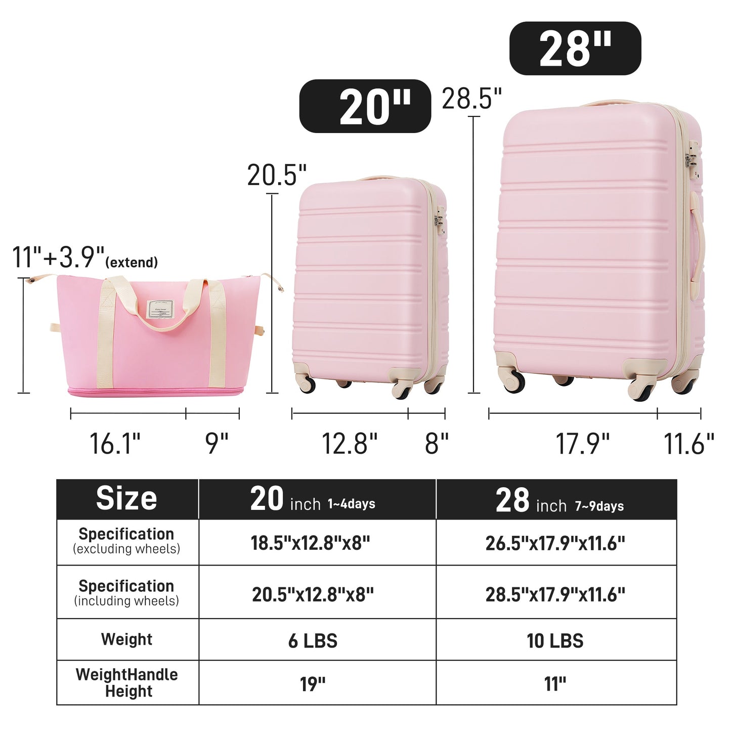 Hardshell Luggage Sets 2Pcs + Bag Spinner Suitcase