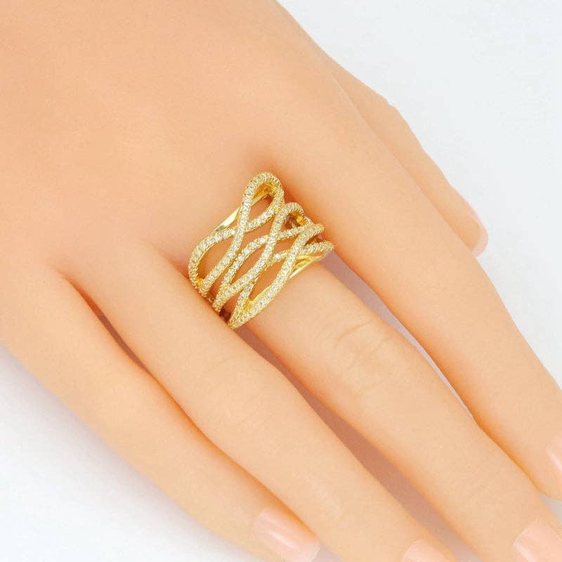 Clear CZ Muli Wave line Adjustable Ring, Sku#LX682