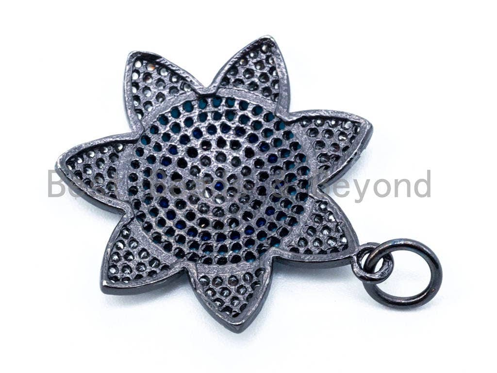 CZ Turquoise Cobalt Black Micro Pave Flower Evil Eye Pendant,sku#L45