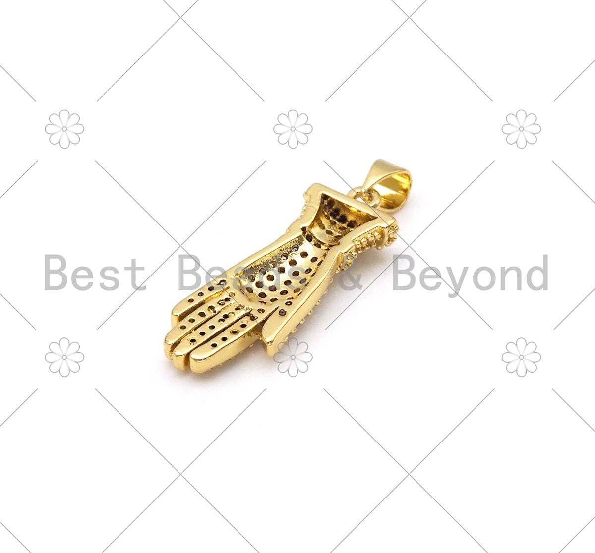 CZ Micro Pave Glove Shape Pendant/Charm, 18K Gold Filled Hand Charm, Necklace Bracelet Charm Pendant, 28x10mm,Sku#LK412