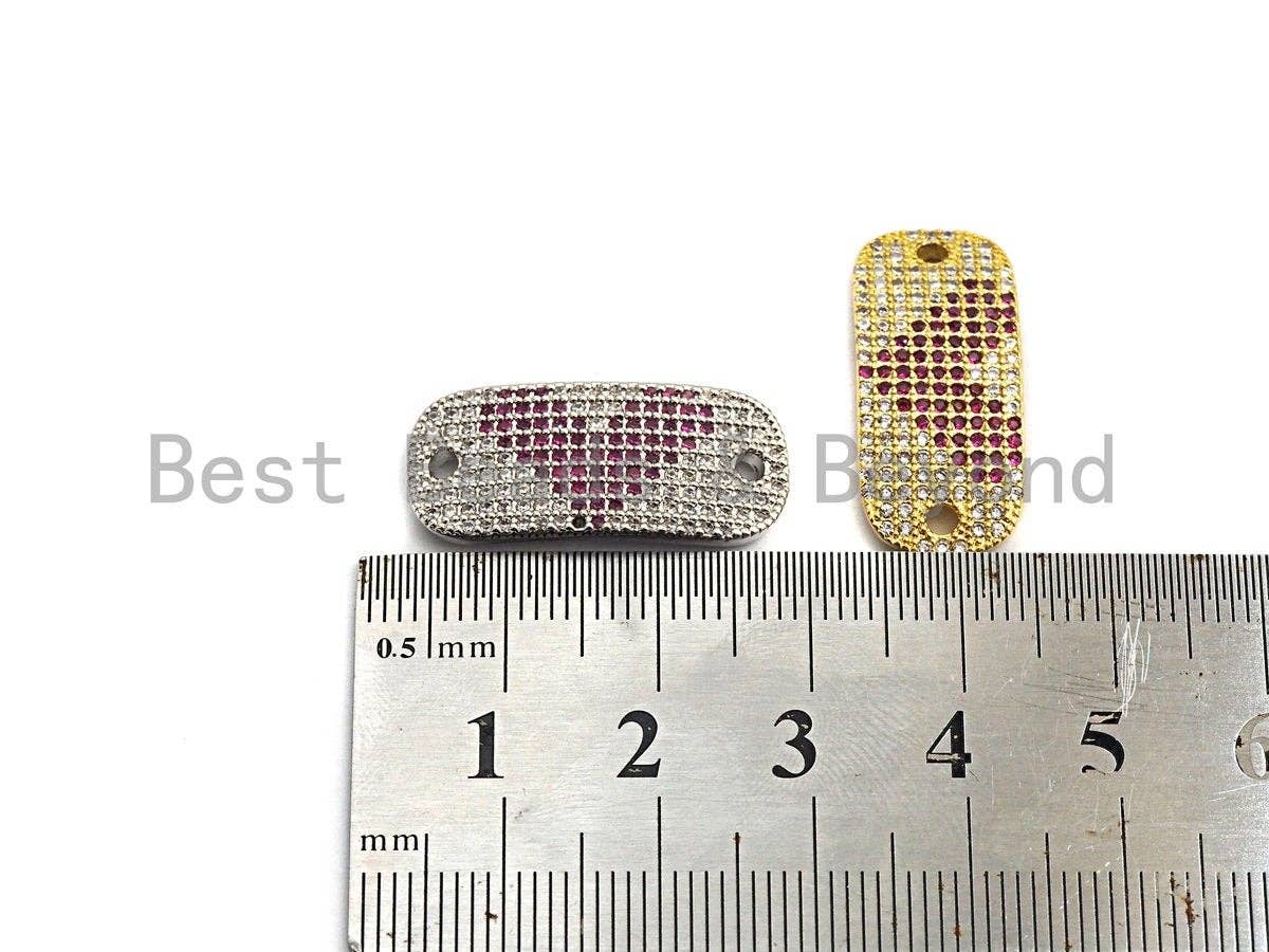 CZ Micro Pave Oval Shape With Pink Heart Oval Shape Connector, Cubic Zirconia Bracelet Link, 11x26mm,sku#Z616