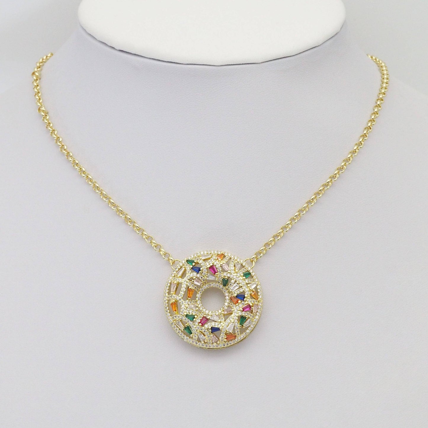Baguette CZ Donut Shape Pendant, Sku#LX319