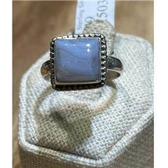Blue Lace Agate Ring Size 9 "Square Fringe"