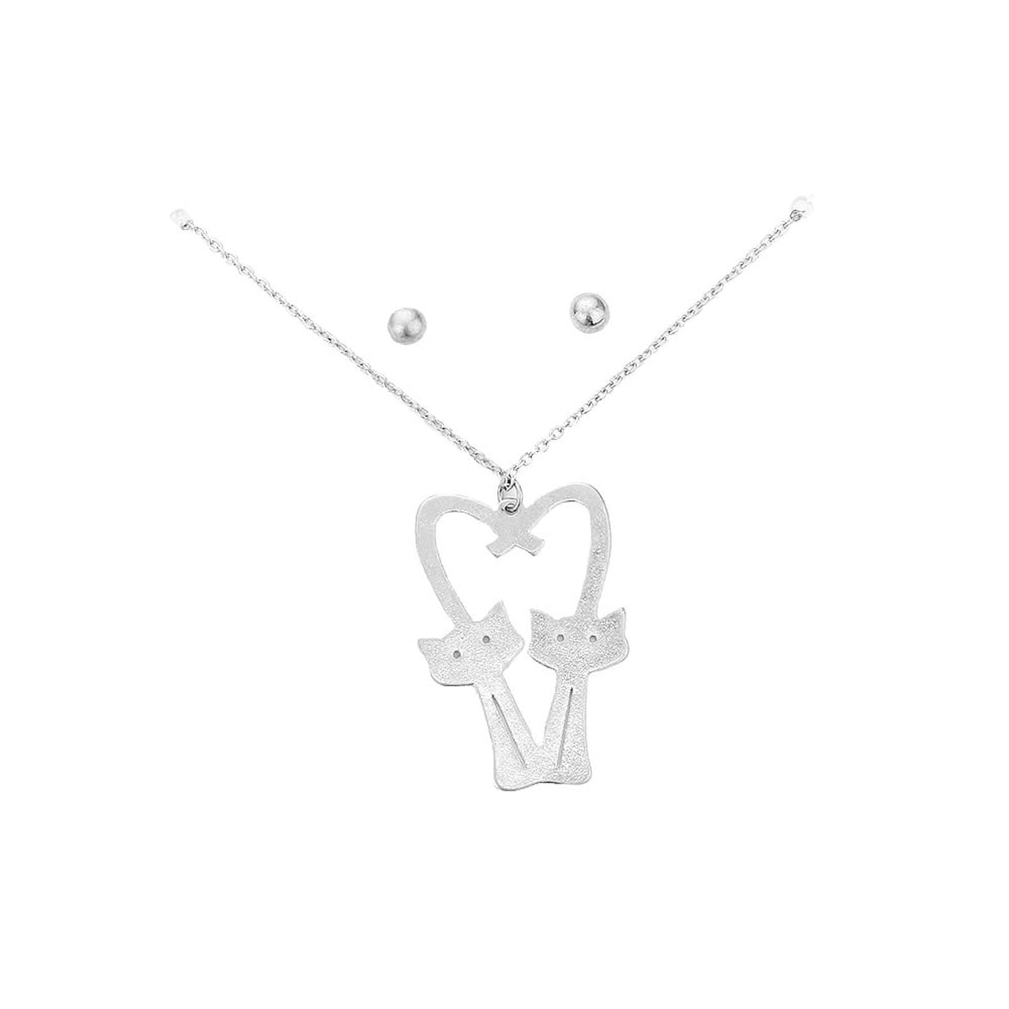 Brass Metal Cats Heart Pendant Necklace