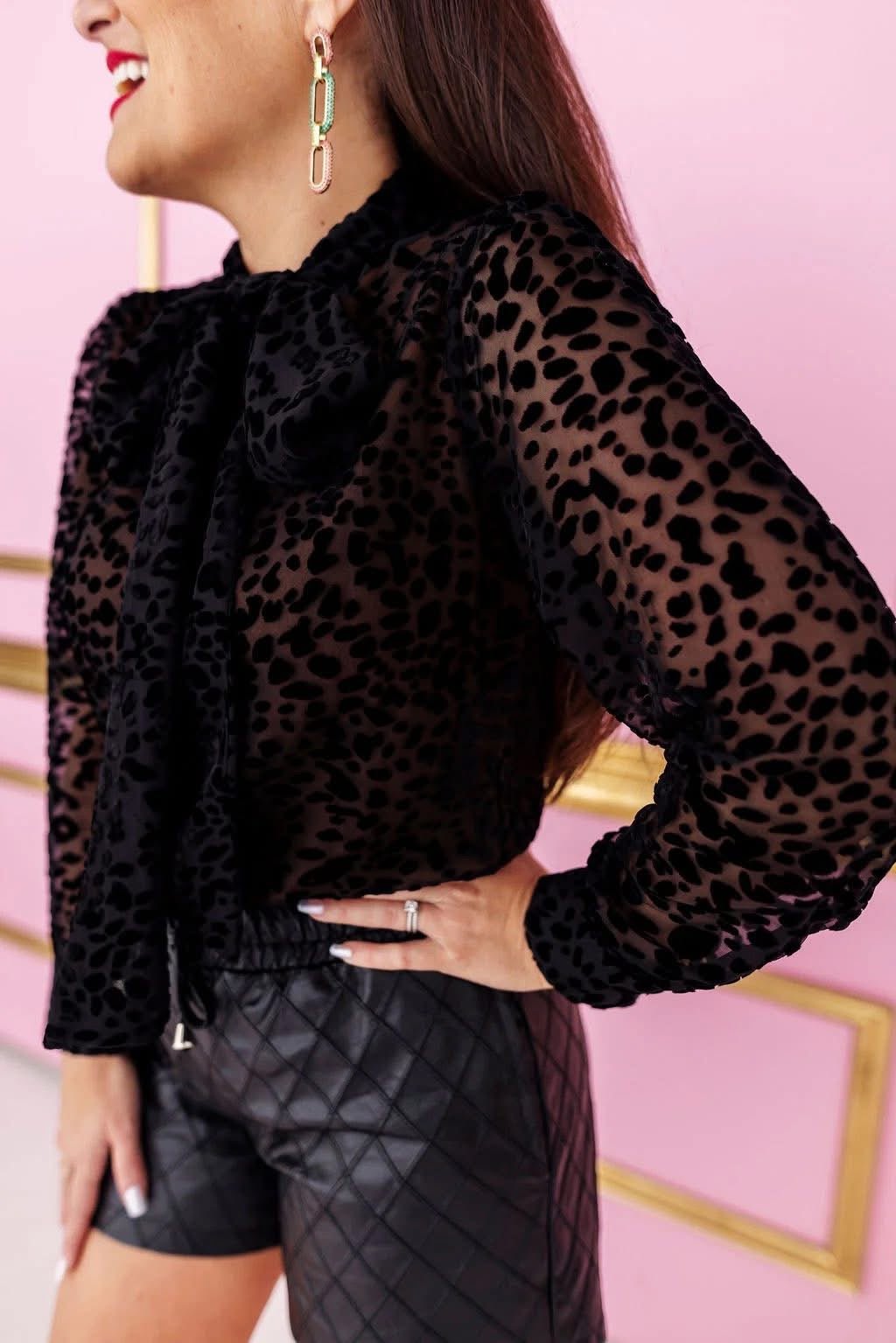Brianna Cannon • Leopard Burnout Velvet Button Down with Bow