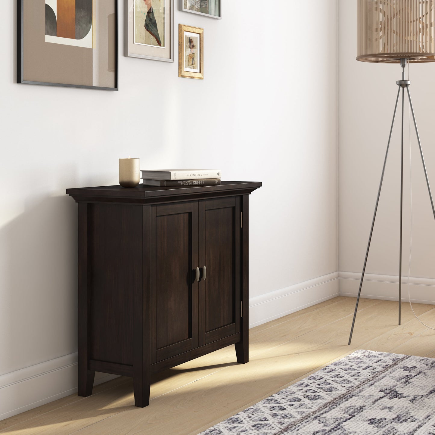 Redmond 32 Inch Wide Solid Wood Low Storage Cabinet in Brunette