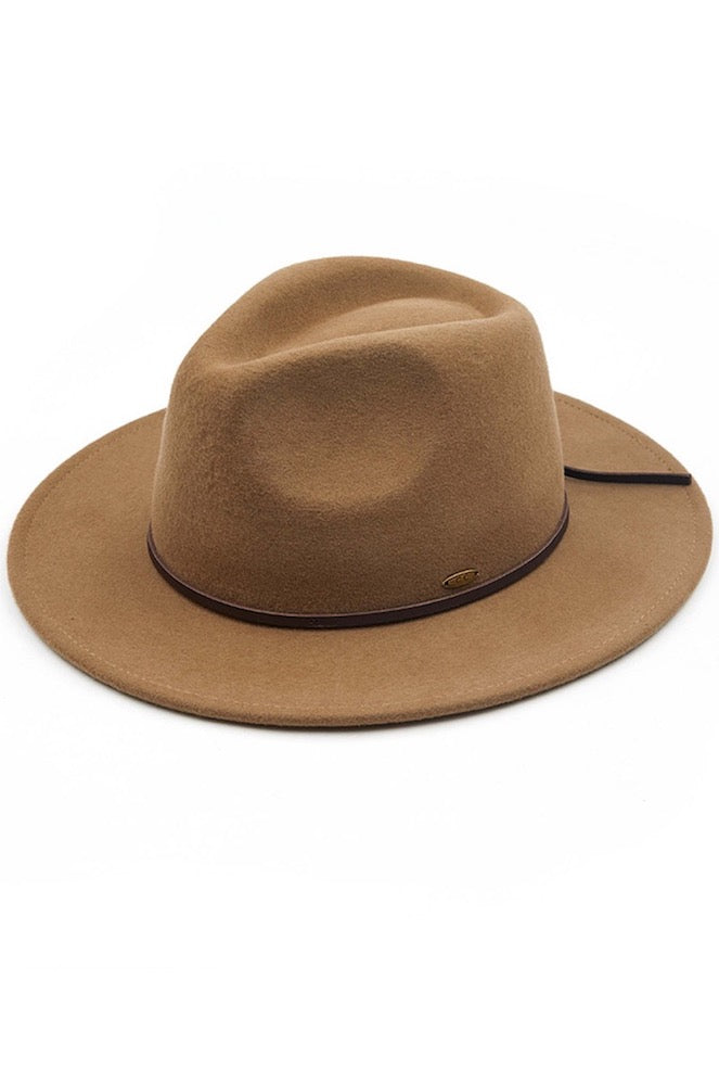 C.C Wool Felt Detailed Panama Hat Leather Bow Trim