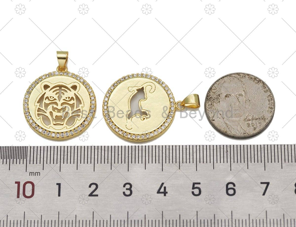 CZ Hollow Out Leopard/Tiger Head Charm, Sku#LK572