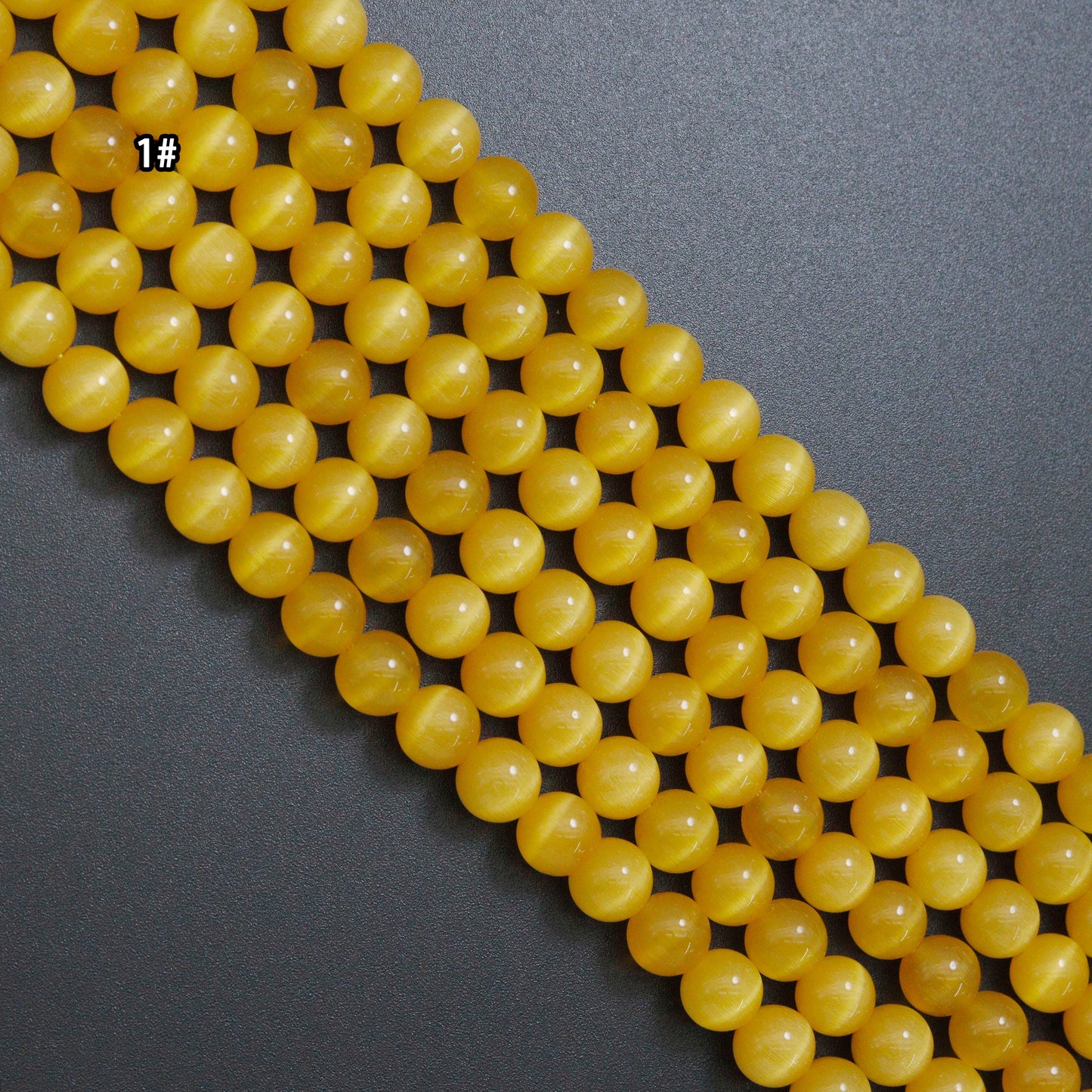 Cat's Eye Yellow/White Round Beads, UA160