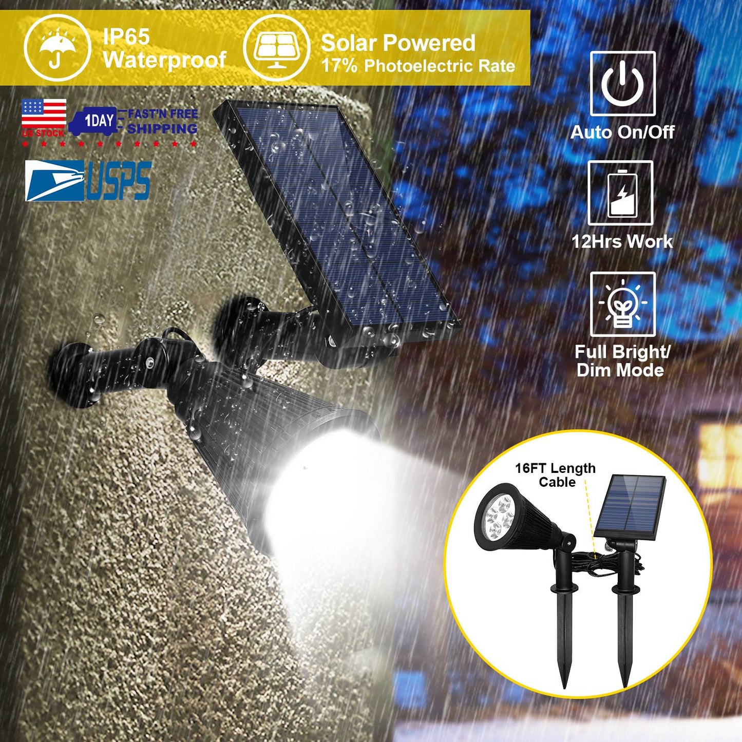 Solar Powered Spotlight for Outdoors for Gardens & Pathways