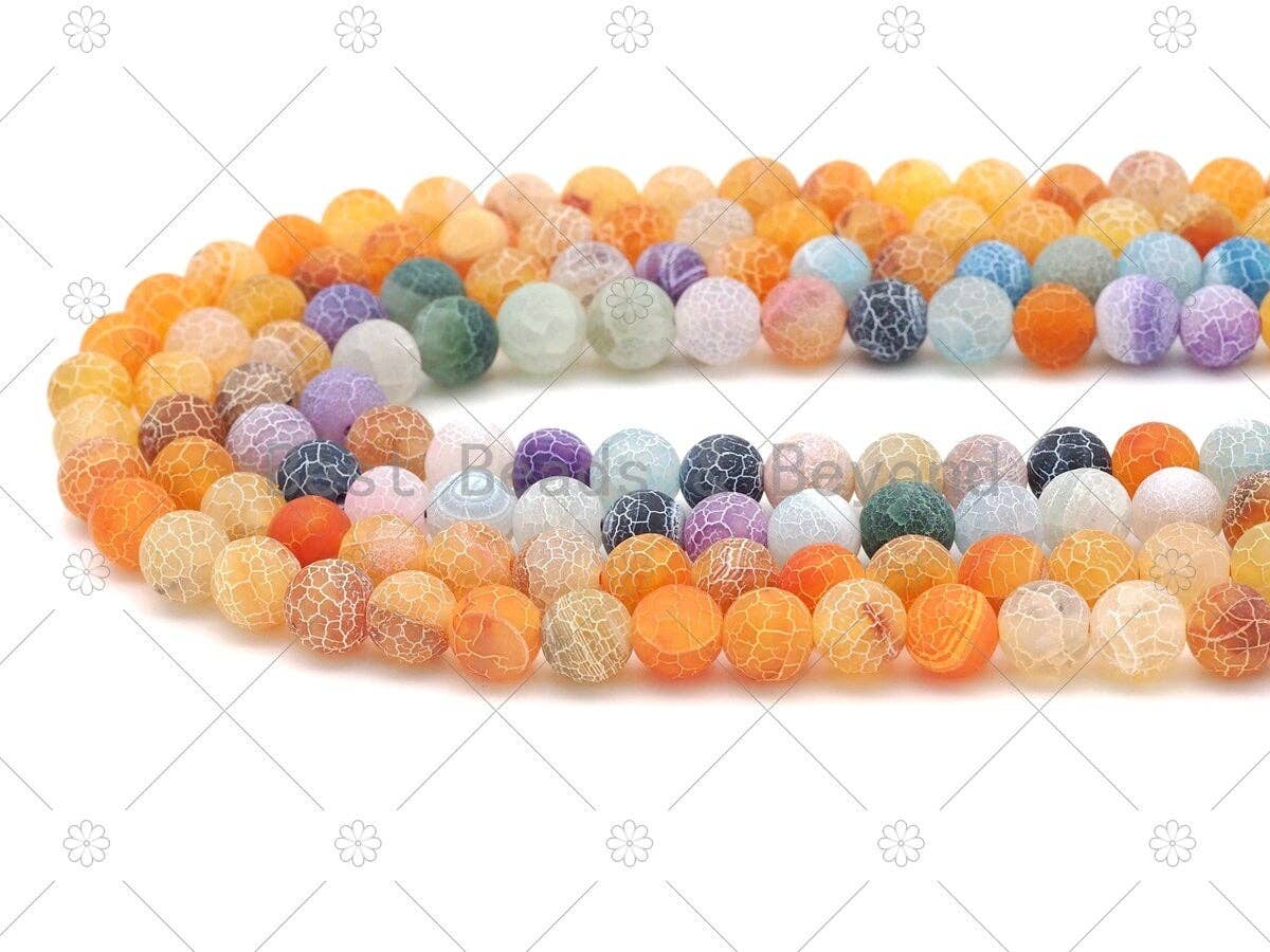 High Quality Natural Multicolor/Orange Frosted Matte Fire Agate, 6mm/8mm/10mm Round Smooth Agate, Cracked Agate, 15.5" Full Strand,Sku#U1175