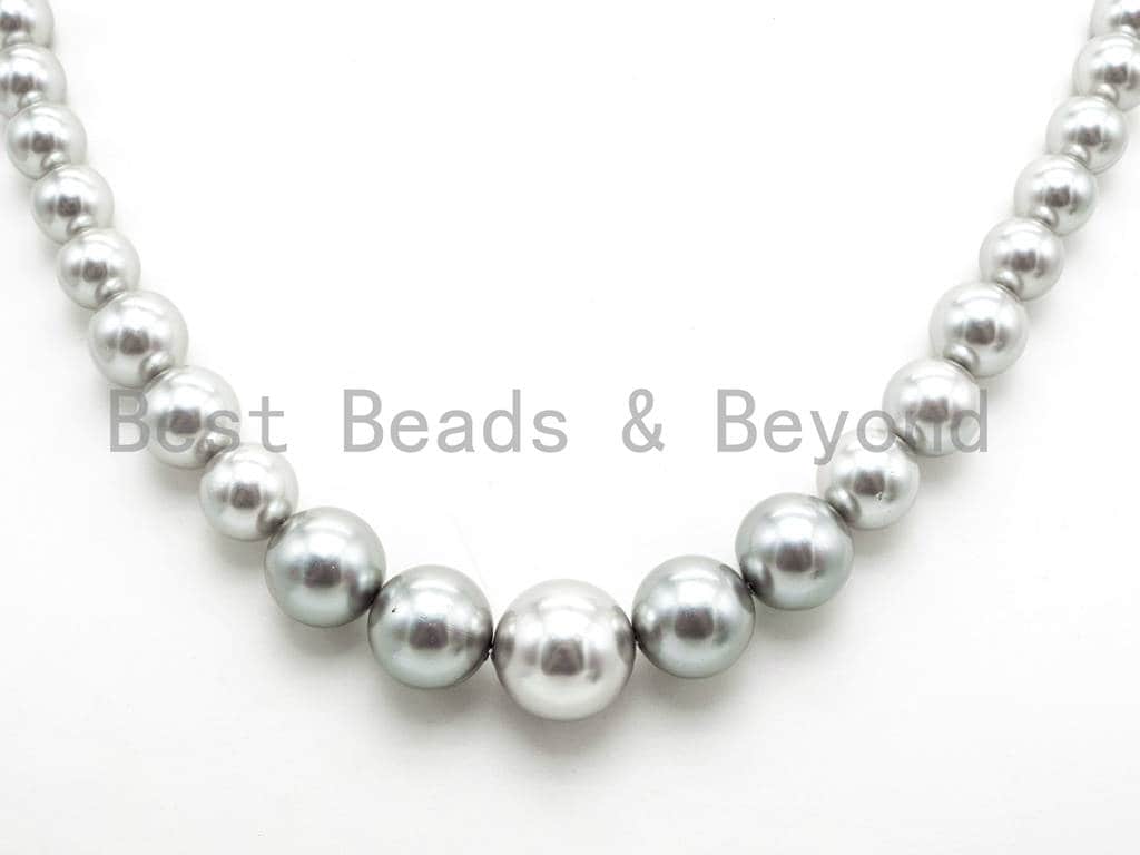 15 inches strand High Quality Natural MOP Graduated Beads, Bright Grey Color, 8-16mm Mop beads,Round Smooth Pearl Shell Beads, SKU#U47
