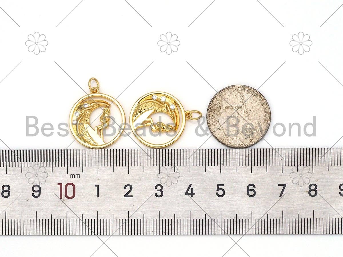 CZ Micro Pave Surfing With Round Ring Pendant,18K Gold Filled Surfing Pendant, Bracelet Necklace Charm Pendant,19x21mm,Sku#Y498