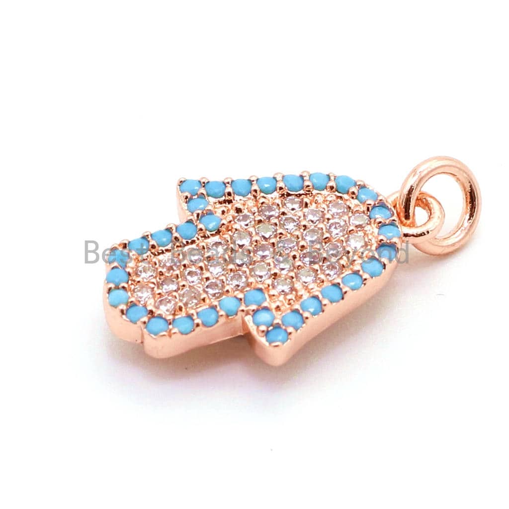 CZ Micro Pave Turquoise Hamsa Hand Bracelet Charm, Cubic Zirconia Charm,12x21mm, sku#F19