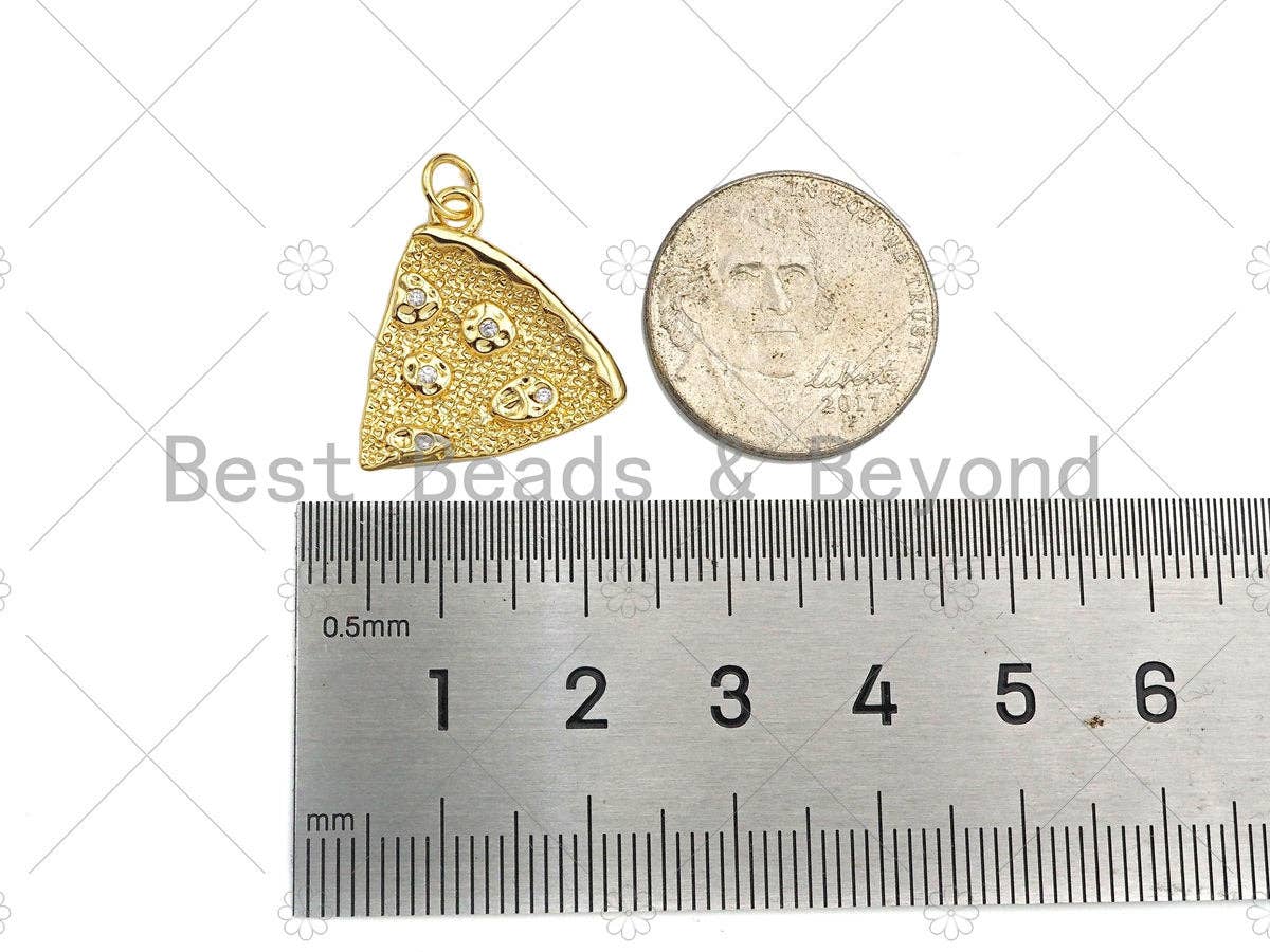 Gold Filled CZ Micro Pave Triangle Pizza Shape Pendant, 18K Gold Filled Pizza Charm, Necklace Bracelet Charm Pendant,19x20mm,Sku#Y463