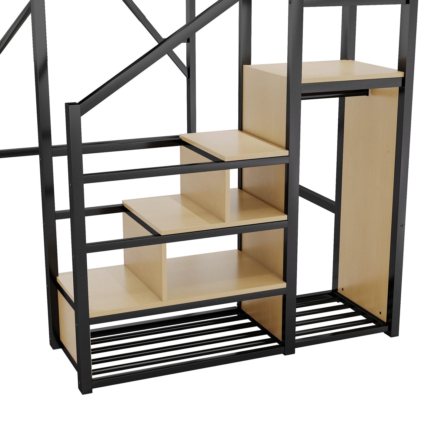 Full Size Loft Bed with Stairs and Storage Shelves
