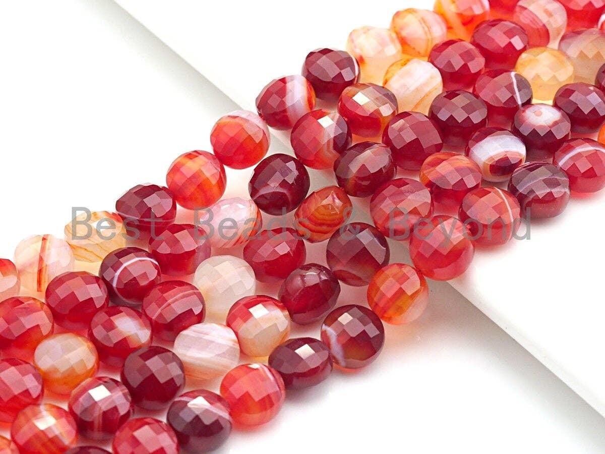 Double Sided Turtle Shell Cut Natural Agate Coin Shape beads, 6mm/8mm/10mm Natural Red Agate Beads, 15.5" Full strand, Sku#UA03