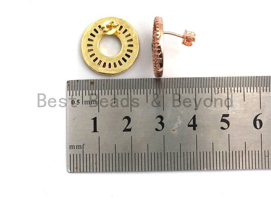 Rainbow cz Micro Pave Earring, Cubic Zirconia Gold/Silver/Rose Gold/Black Stud Earring, Pave CZ Earrings, 18mm,sku#J89