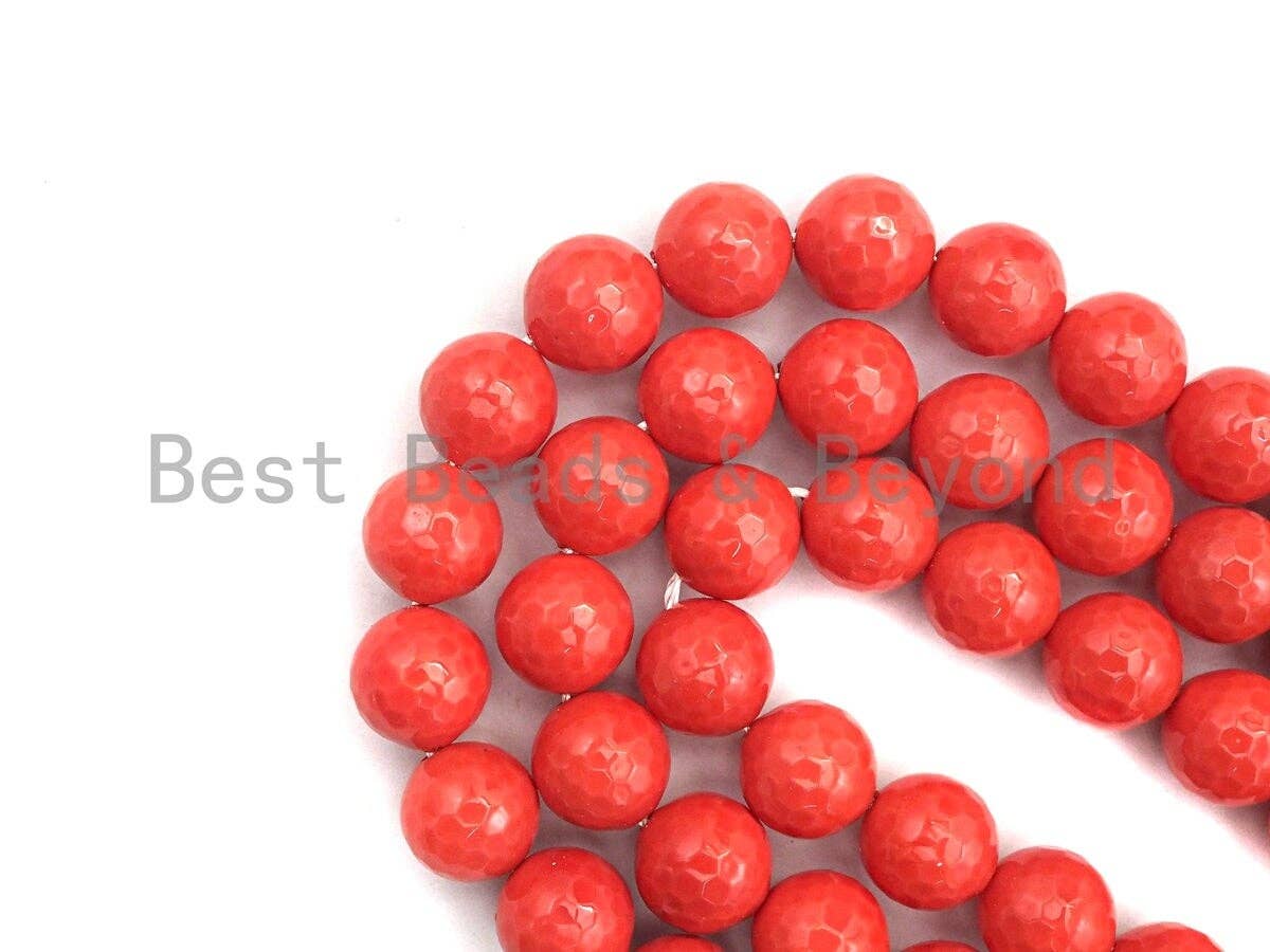 Quality Orange Mother of Pearl beads, 6mm/8mm/10mm/12mm/14mm Pearl Faceted Round, Loose Faceted Pearl Shell Beads, 16inch strand, sku#T118