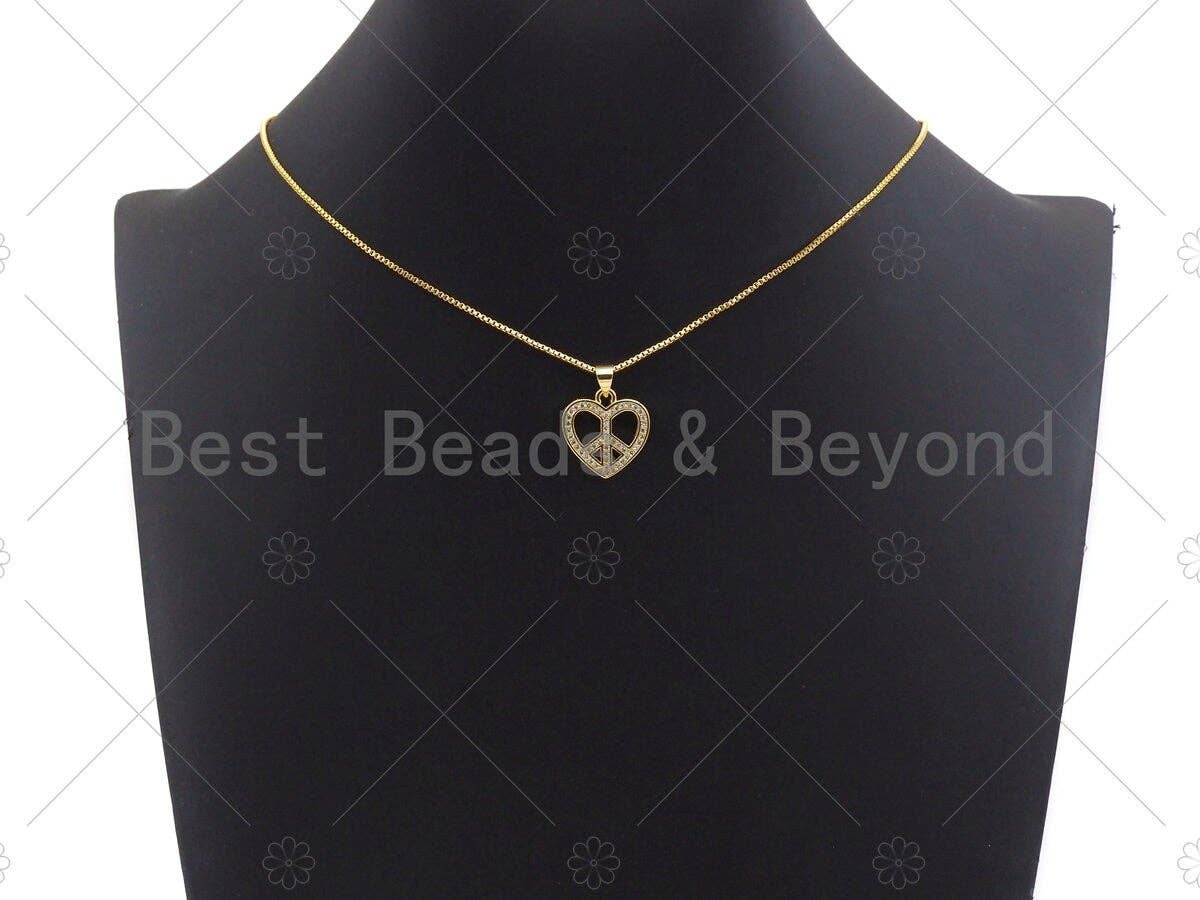 CZ Micro Pave Pearce Heart Charm/Pendant, Heart Charm,Peace heart Pave Pendant, Gold plated heart ,17mm, Sku#LK78