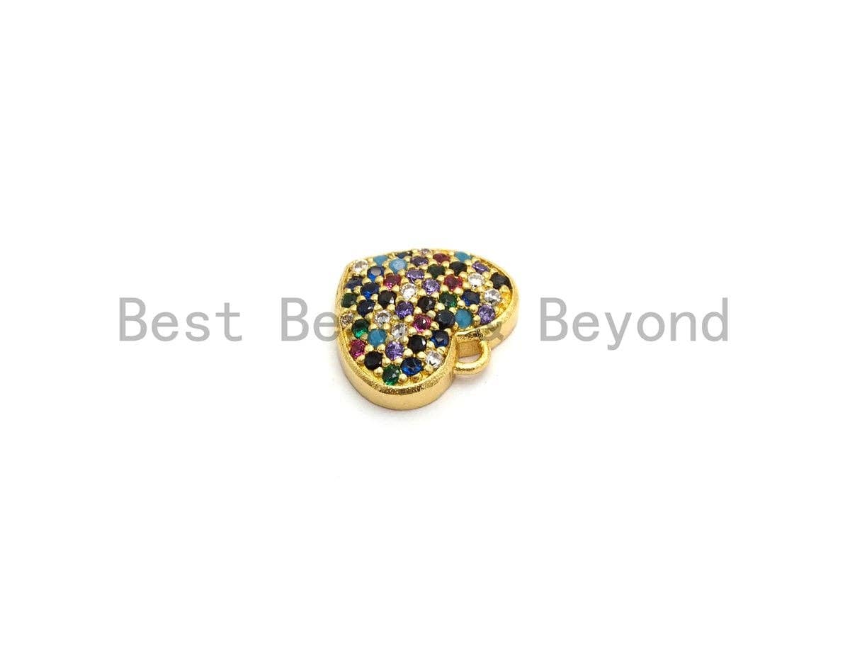 CZ Multi-color Micro Pave Heart Pendant, Heart Shaped Pave Pendant, Gold plated Heart Charm, 12x11mm, Sku#B117