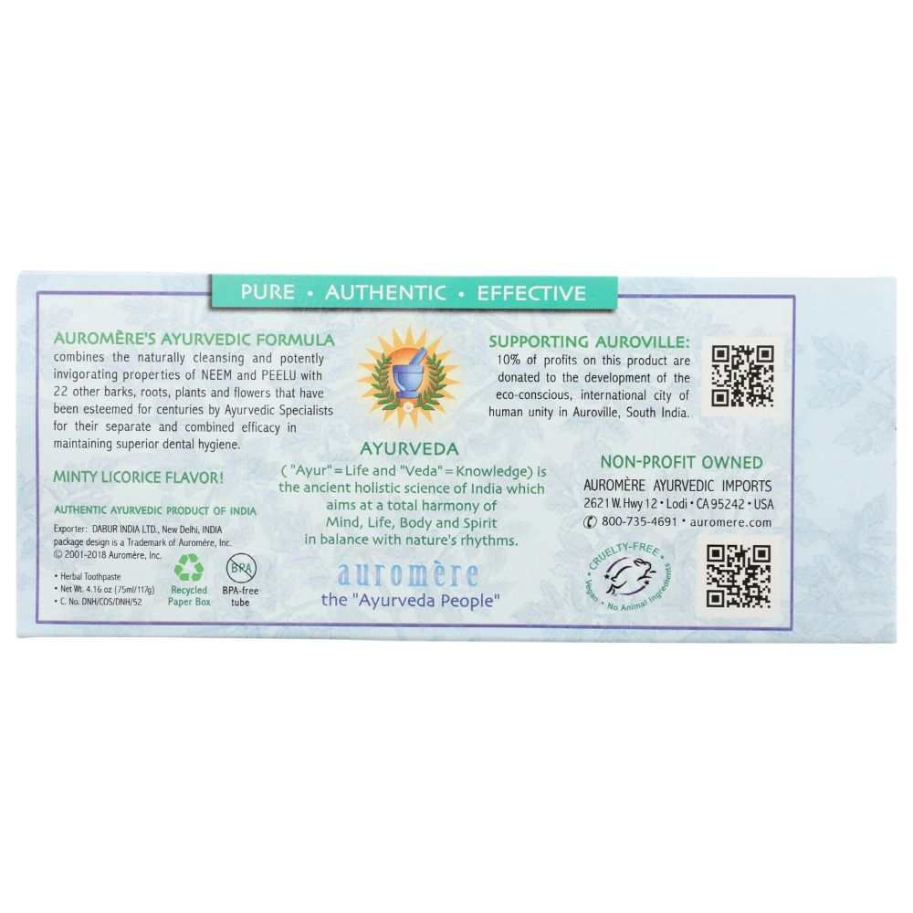AUROMERE Classic Licorice Toothpaste - Natural Ayurvedic Oral Care 4.16oz