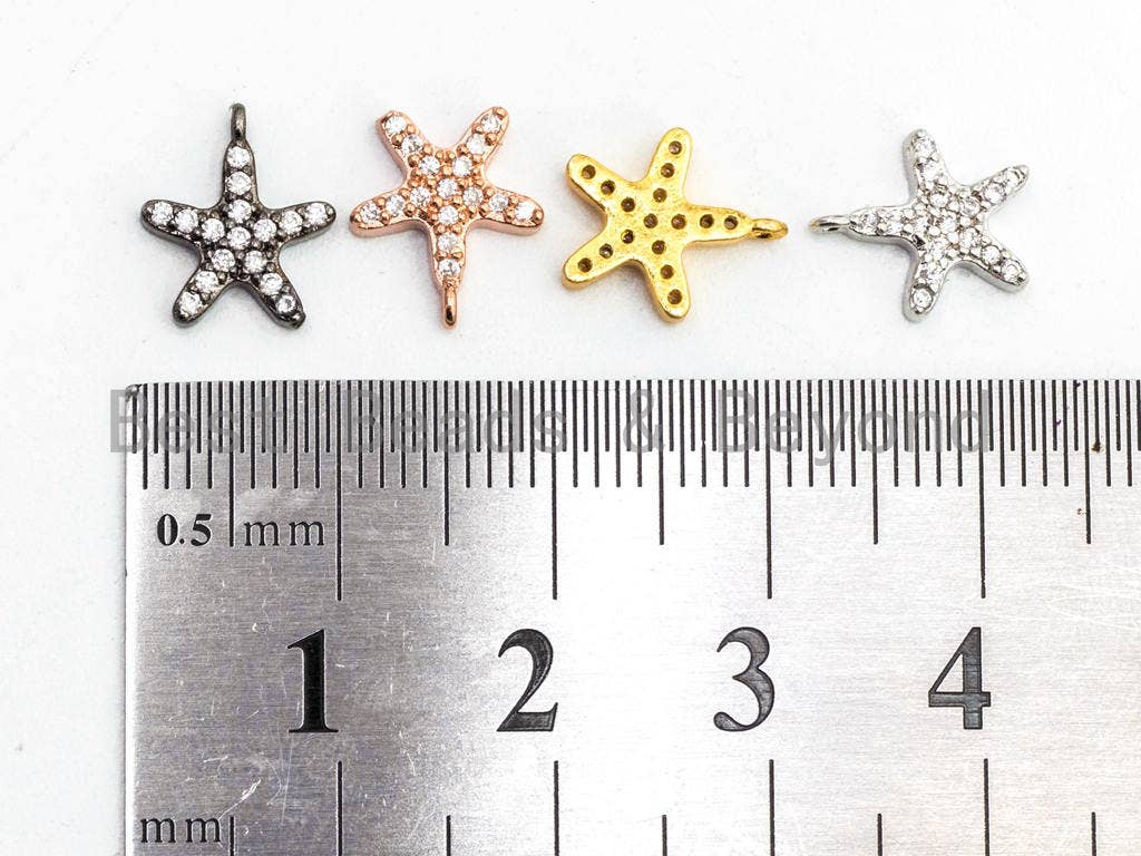 CZ Micro Pave Small Starfish Pendant/Charm, Cubic Zirconia Pendant in Gold Rose gold Black Silver, Fashion Jewelry Findings, 9x10mm, sku#B77