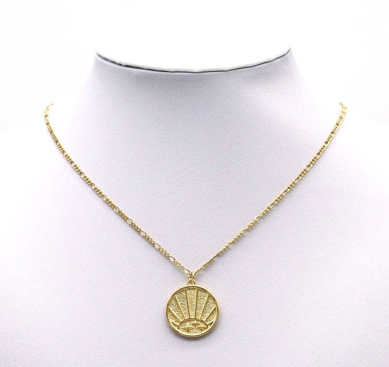 Silver Gold CZ Flower Snake Moon On Round Coin Charm, Sku#LK712