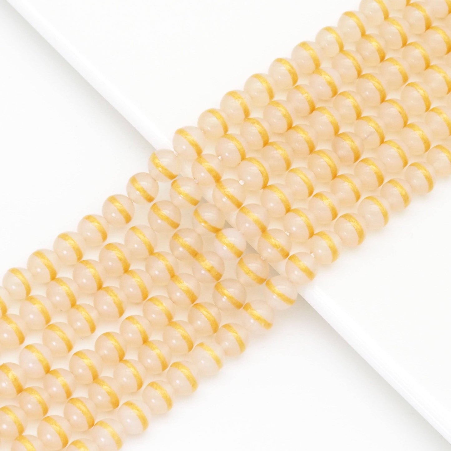 Golden Line White Agate Round Smooth Beads, Sku#U1721