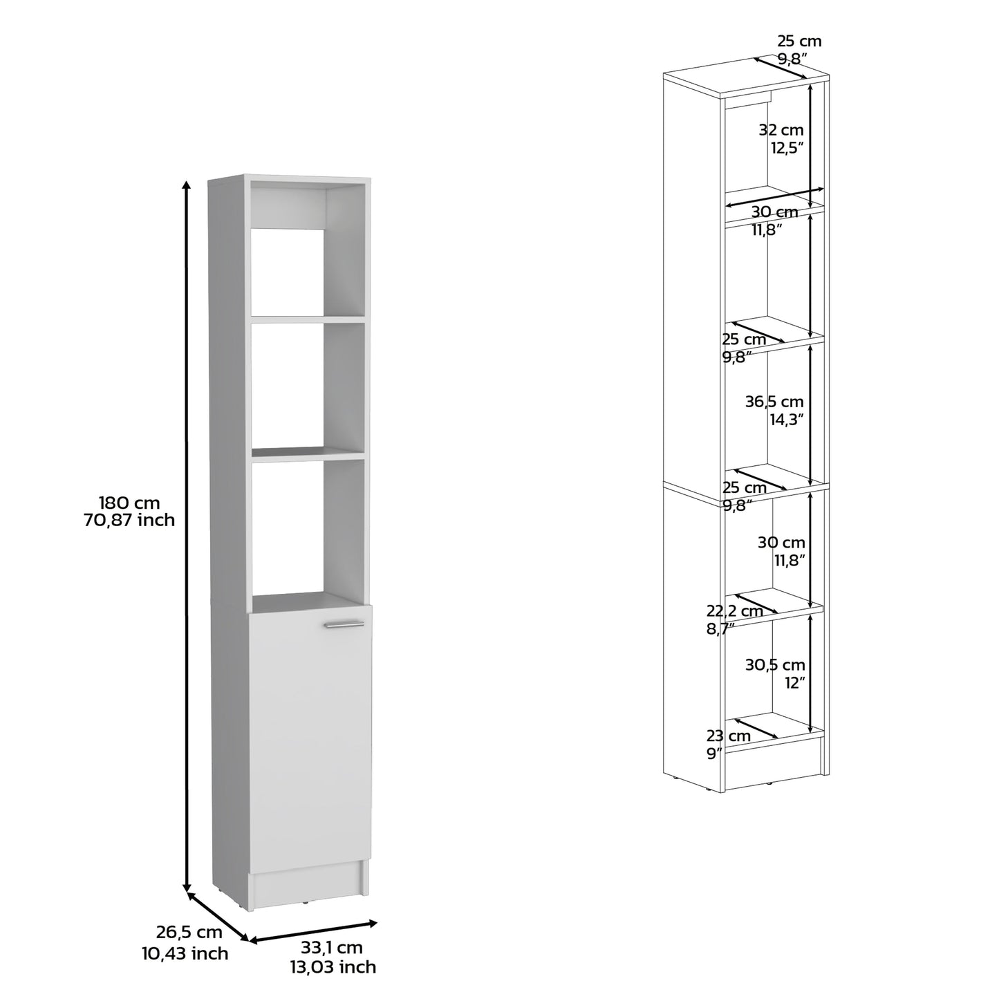Linen Cabinet, 1 Door, 6 Shelves