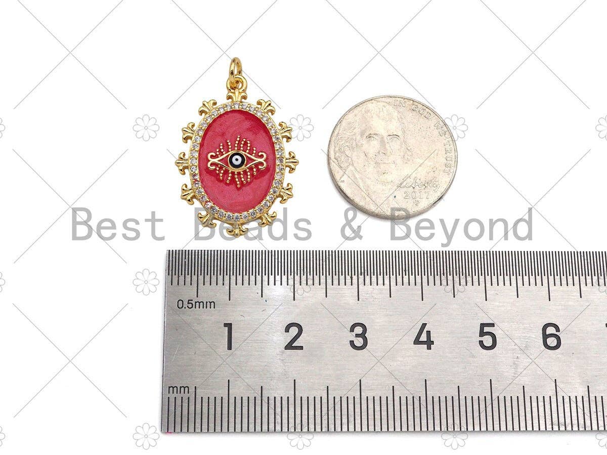 Gold Filled Evil Eye On Colorful Enamel Oval Shape Pendant, 18K Gold Filled Enamel Charm,Enamel Jewelry,20x27mm,Sku#L569