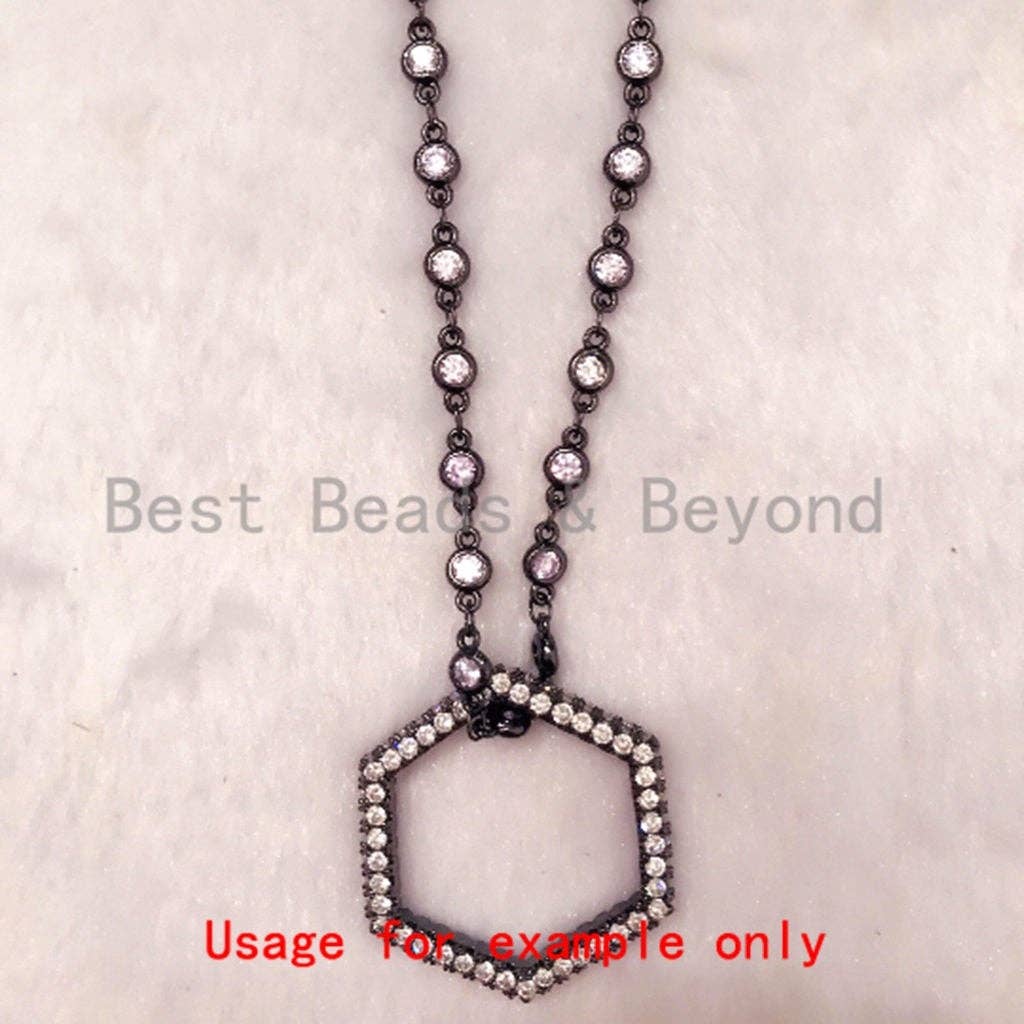 CZ Micro Pave Hexagon Pendant/Charm, Cubic Zirconia Pave Pendant, Fashion Jewelry Findings, 36x23mm, sku#C51