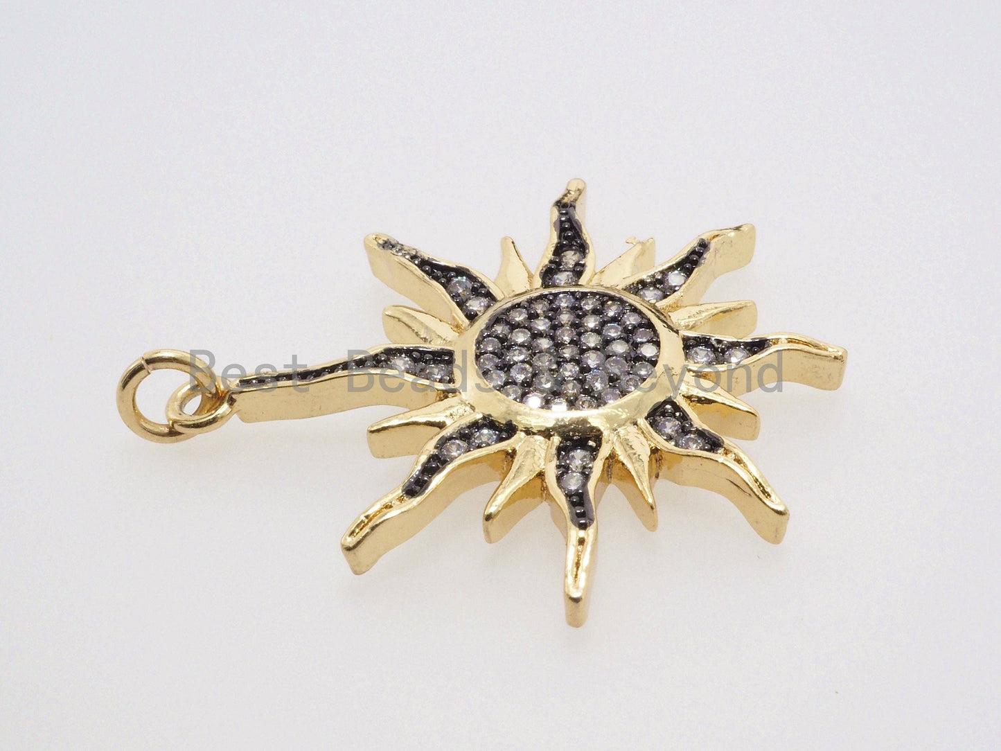 CZ Micro Pave 31mm Sunburst Pendant, Cubic Zirconia Paved Charm, CZ Pave Findings,31x33mm,, sku#F482