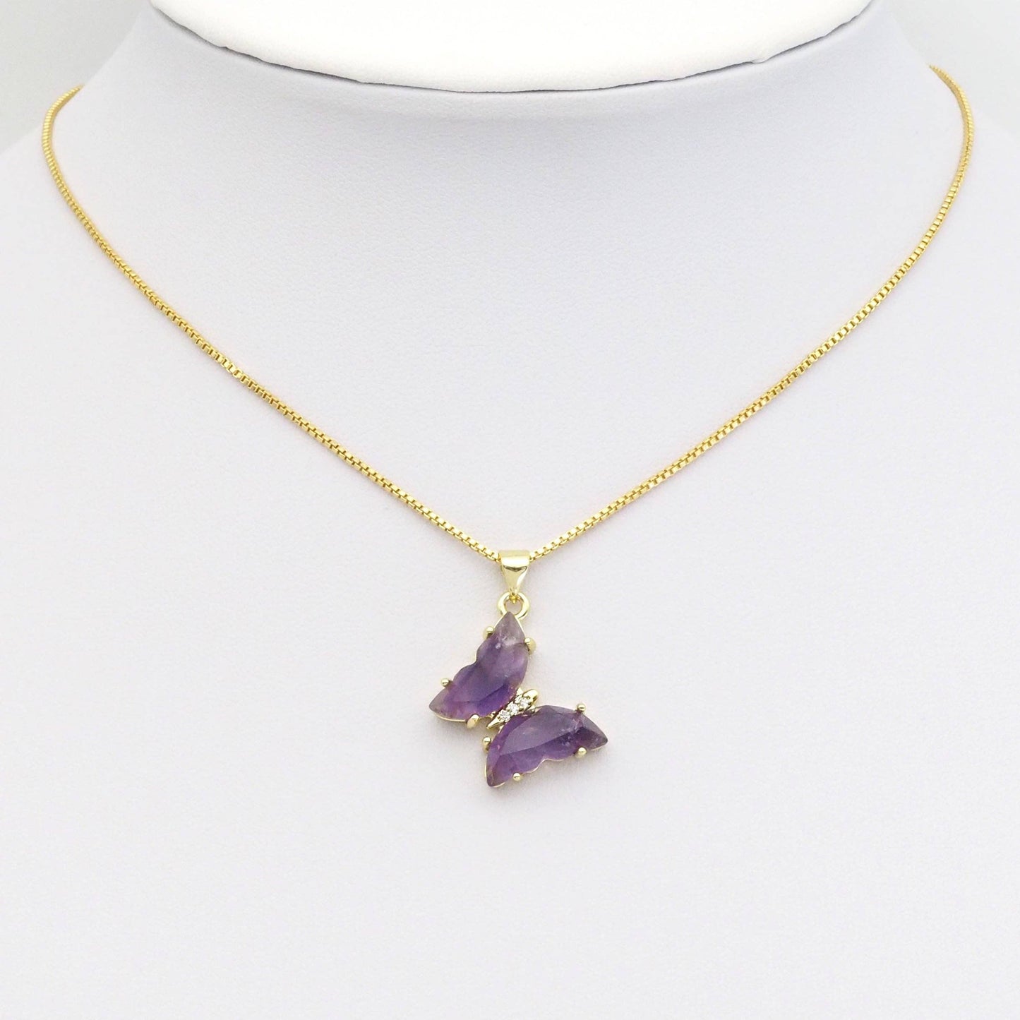 Gold Natural Gemstone Butterfly Charm Pendant, Sku#FH222