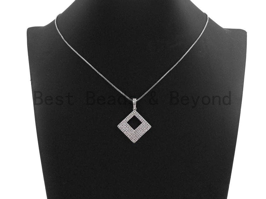 CZ Micro Pave Hollow out Square Pendant, Geometric Frame Shape Pendant Charm, Gold/Rose Gold/Silver/Gunmetal Charms, 30x40mm, sku #X56