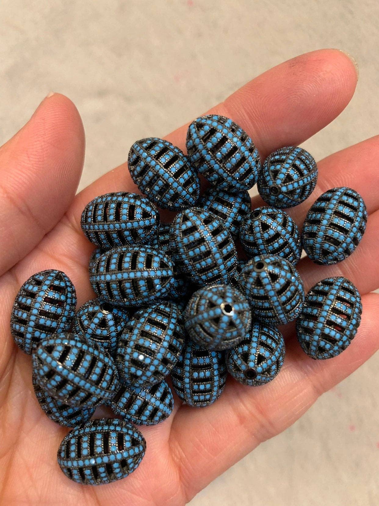 CZ Micro Pave Oval Cage Spacer Beads, Green Purple Blue Black Cubic Zirconia Space Beads, Bracelet Spacer Beads, 16x12mm, sku#G55