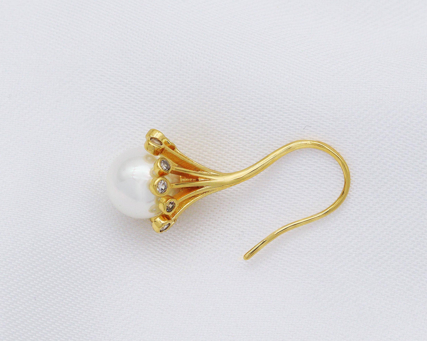 CZ Pearl Blossom Earrings, Sku#ZX78