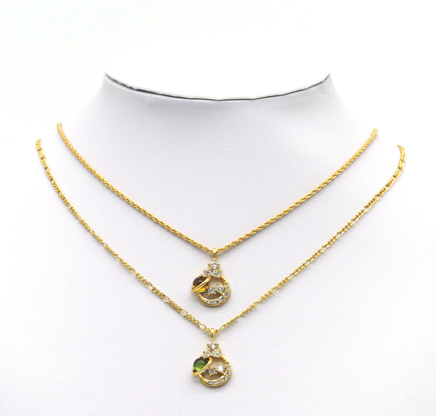 Gold CZ Earth On Cresent Moon Charm, Sku#Y705