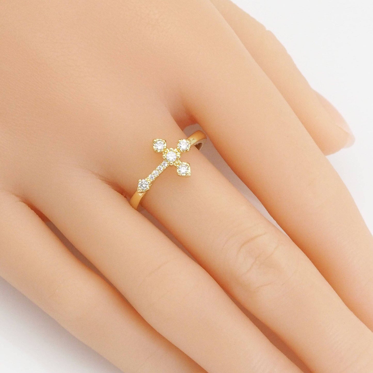 CZ Gold Cross Adjustable Ring, Sku#LX416