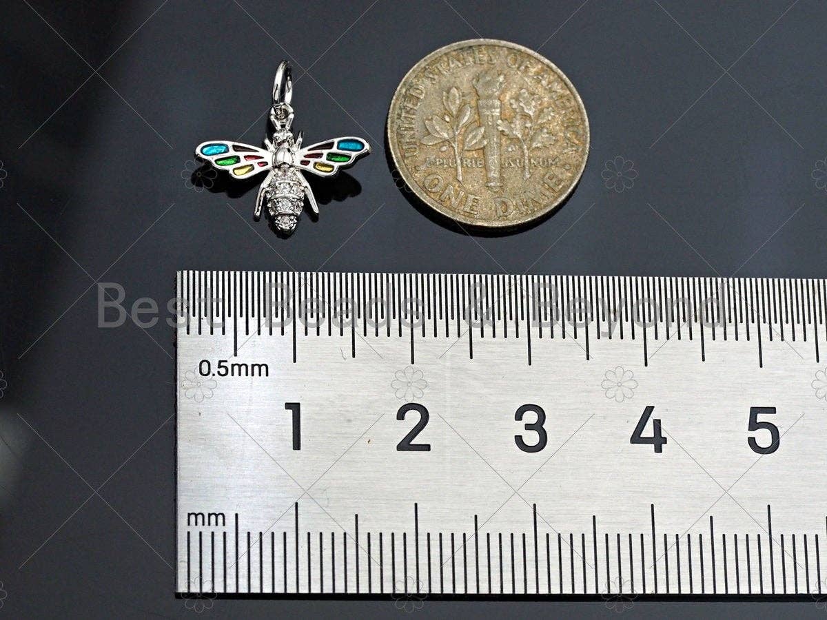 Bee Shape Pendant,Colorful Enamel Cubic Zirconia Bee Charm,Gold/Silver/Rose Gold Tone,15x12mm,Sku#Y341