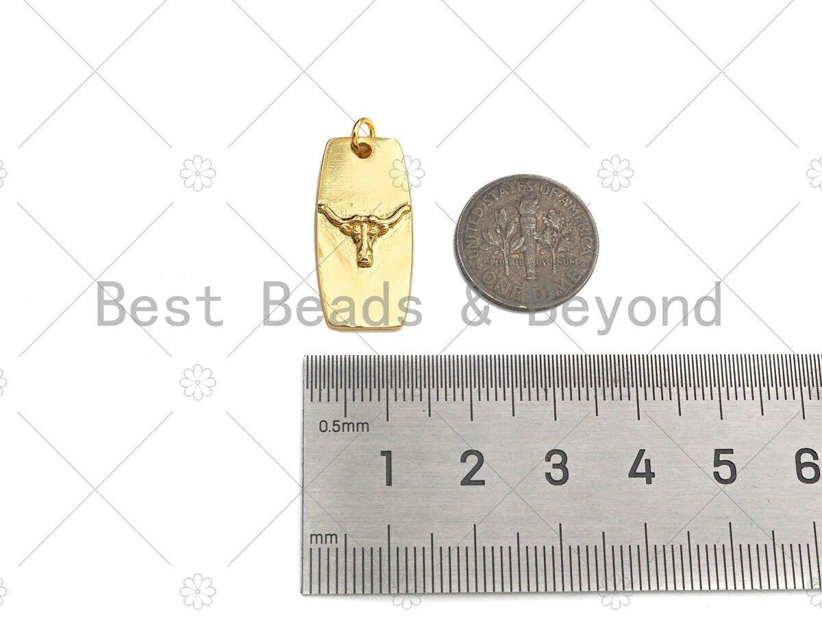 18K Dainty Gold Cow Head On Rectangle Shape Pendant/Charm,Bull Head Medallion Charm, Necklace Bracelet Charm Pendant,12x25mm, Sku#LK253