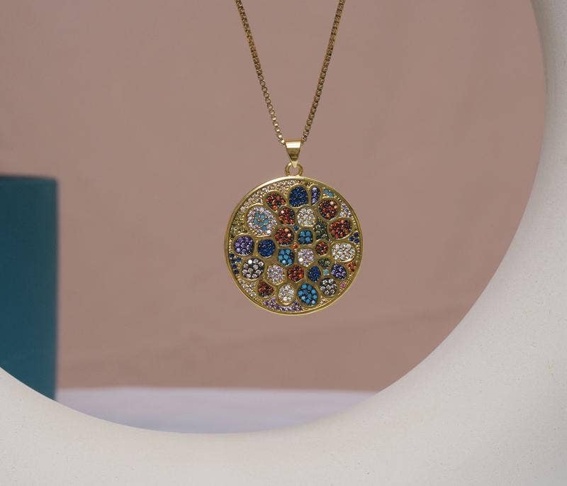 Colorful CZ Round Coin Charm, Sku#LK608