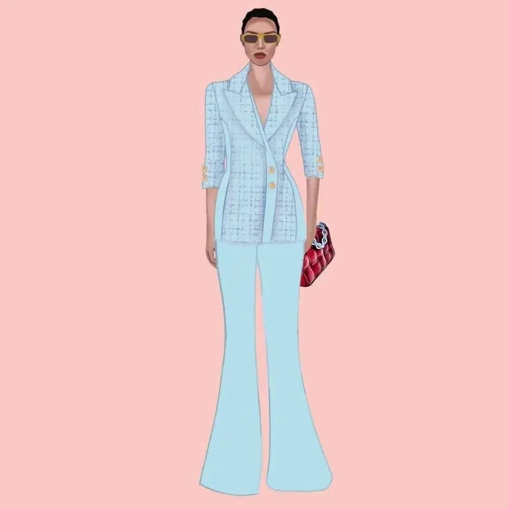 Call Me Coco Diamond Aquamarine Tweed Blazer